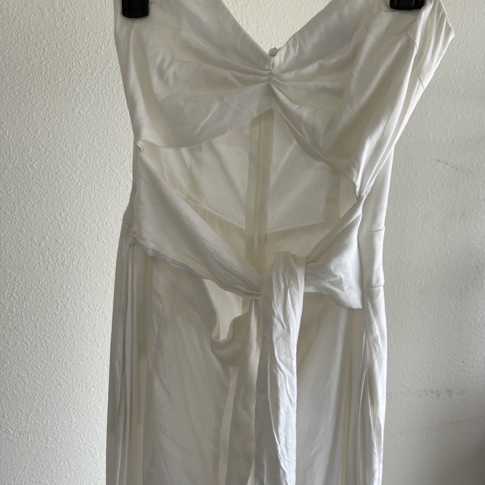 Style mafia white strapless pantsuit with cutouts
